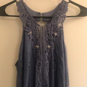 Beaded blue dress.